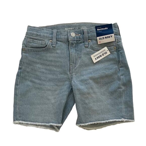 Girls NWT Old Navy Light Wash High Rise Denim/Jean Bermuda Shorts Adjustable 8 - Picture 1 of 7